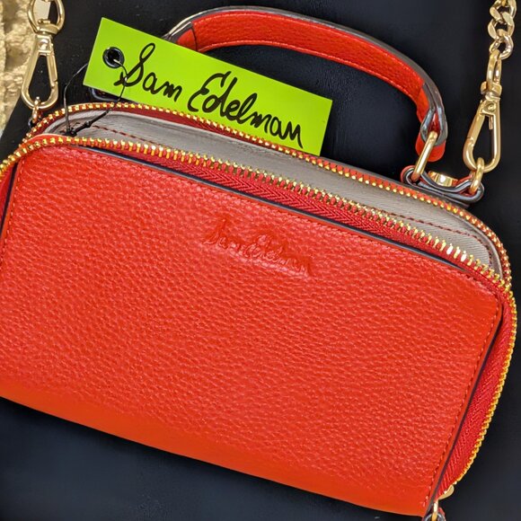 Sam Edelman Colby Mini Box Crossbody Bag - Fire Engine Red with Gold - Picture 1 of 6